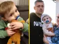 Chłopiec z dystrofią mięśniową Duchenne przytula misia. Rodzice czule patrzą na synka.