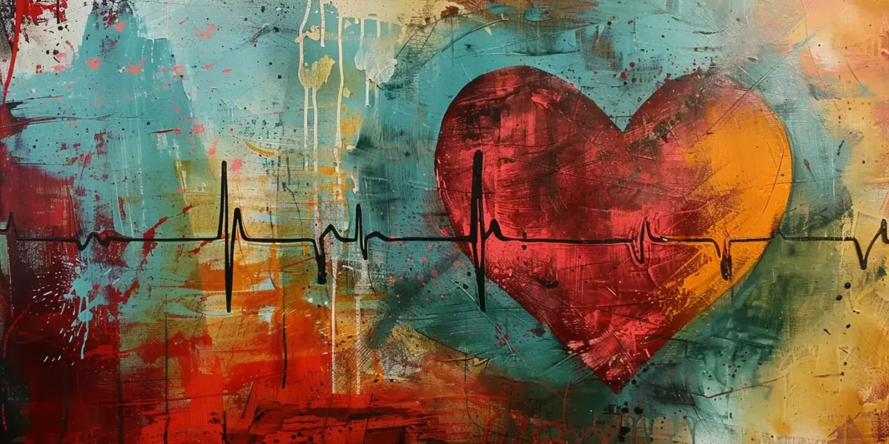 Abstrakcyjne serce z linią EKG, symbolizujące arytmia serca objawy.
