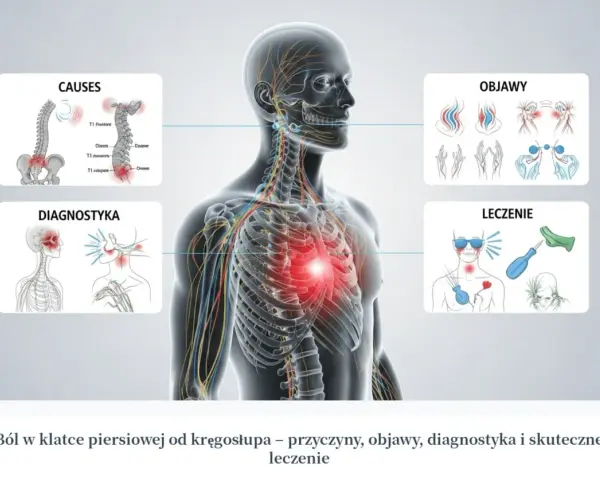 Ból w mostku od kręgosłupa: przyczyny, objawy, diagnostyka i leczenie. Ilustracja przedstawia anatomię człowieka z zaznaczonymi obszarami bólu.